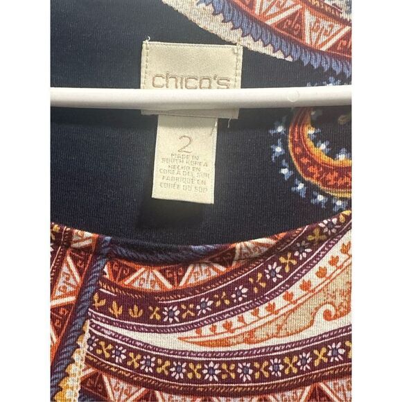 Women's Blue and Orange Paisley Print Chico's 3/4 Sleeve Blouse Size 2 - Picture 4 of 4